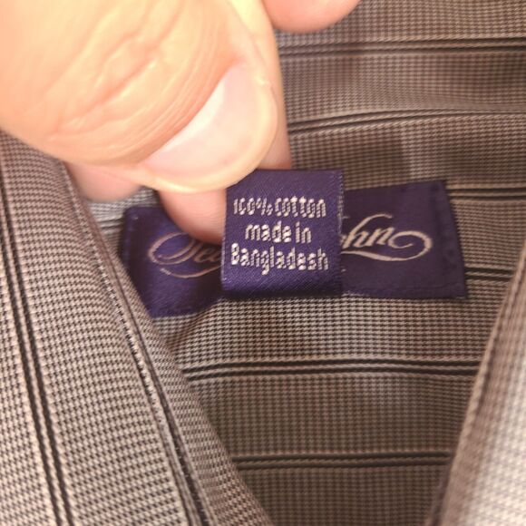 Sean John Dress Shirt Men's Large 16 32/33 Gray Striped Fine Tailoring Button Up - Picture 4 of 13